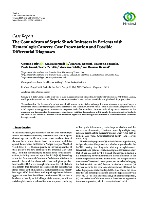 (PDF) The Conundrum of Septic Shock Imitators in Patients with ...