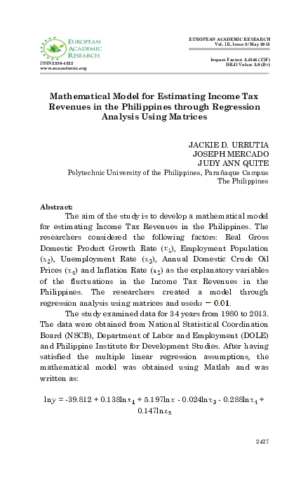 (PDF) Mathematical Model for Estimating Income Tax Revenues in the ...