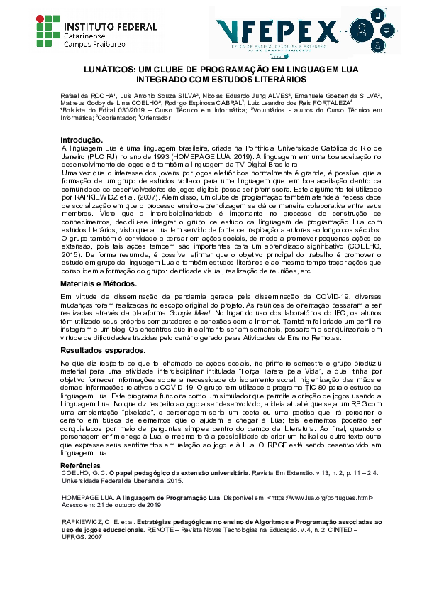 (PDF) Lunáticos: Um Clube De Programação Em Linguagem Lua Integrado Com ...