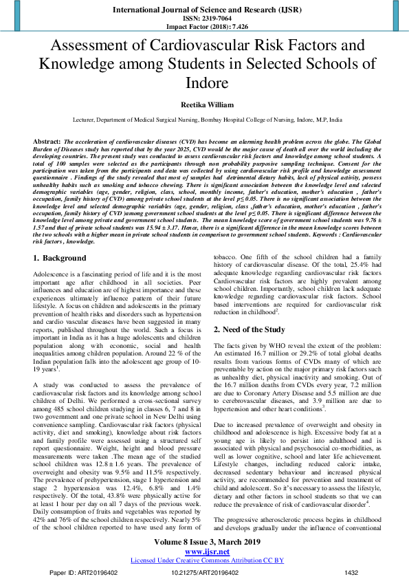 (PDF) Assessment of Cardiovascular Risk Factors and Knowledge Among ...