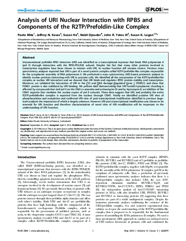 (PDF) Analysis of URI Nuclear Interaction with RPB5 and Components of ...