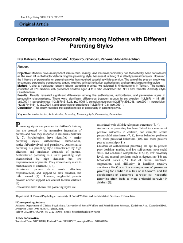 (PDF) Comparison of Personality among Mothers with Different Parenting ...