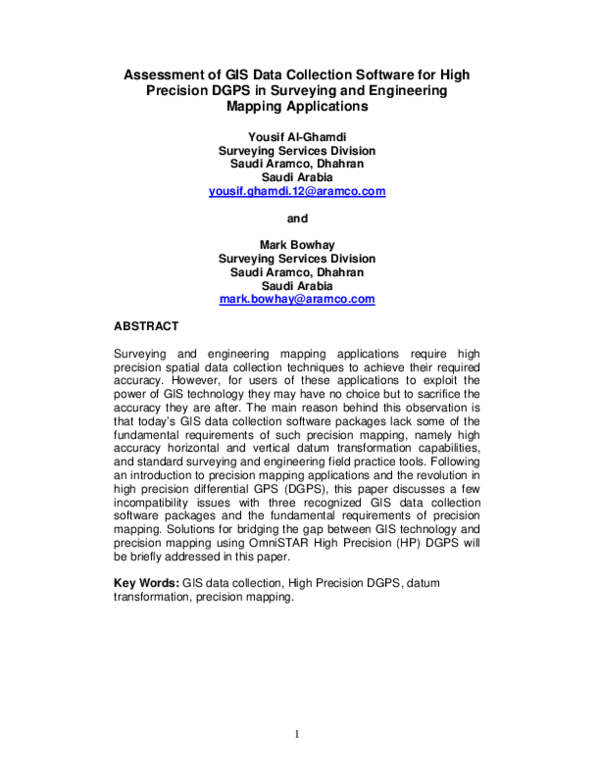 (PDF) Assessment of GIS Data Collection Software for High Precision ...