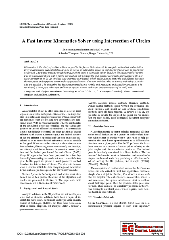 (PDF) A Fast Inverse Kinematics Solver using Intersection of Circles