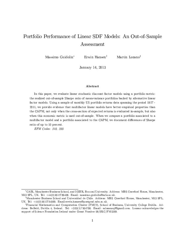 (PDF) Portfolio performance of linear SDF models: an out-of-sample ...