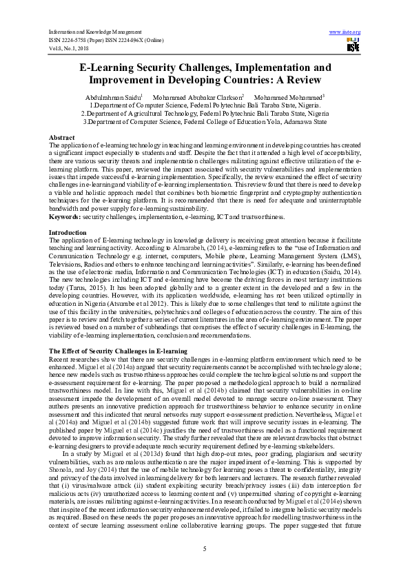 (PDF) E-Learning Security Challenges, Implementation and Improvement in ...