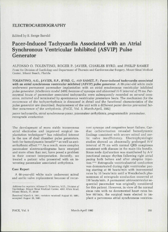 (PDF) Pacer-Induced Tachycardia Associated with an Atrial Synchronous ...