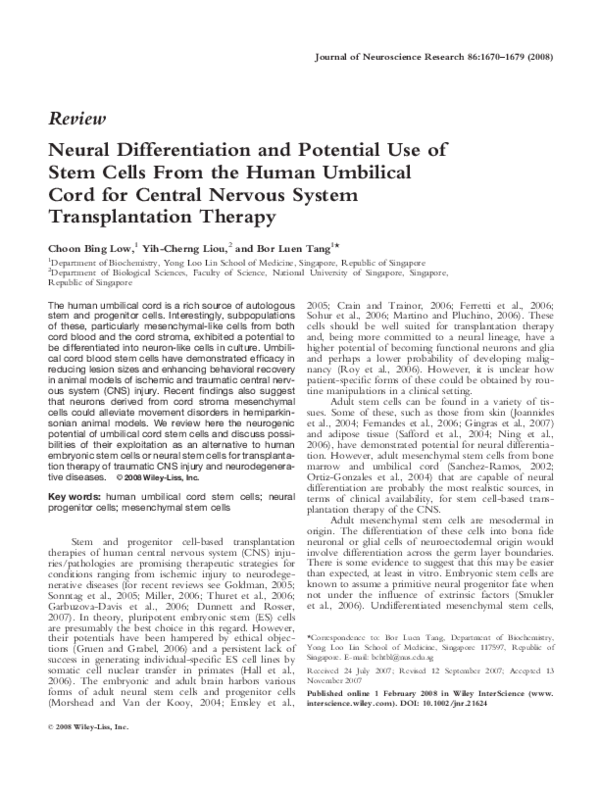 (PDF) Neural differentiation and potential use of stem cells from the ...