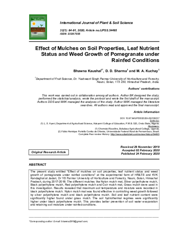 (PDF) Effect of Mulches on Soil Properties, Leaf Nutrient Status and ...