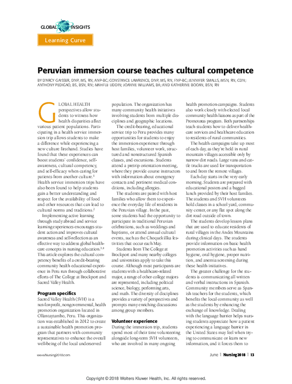 (PDF) Peruvian immersion course teaches cultural competence