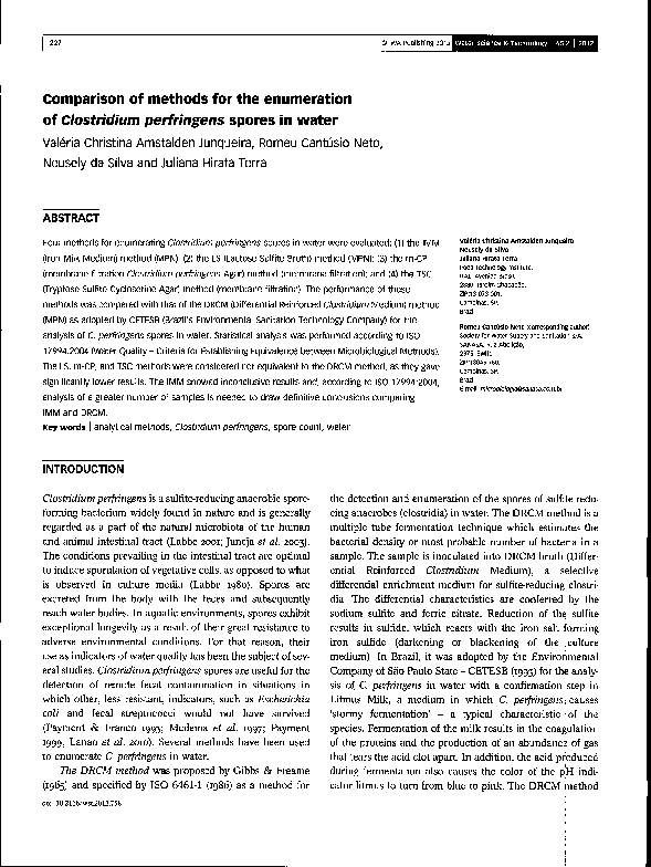 (PDF) Comparison of methods for the enumeration of Clostridium ...