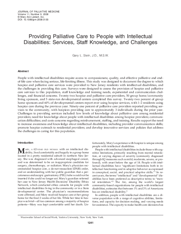 (PDF) Providing Palliative Care to People with Intellectual ...