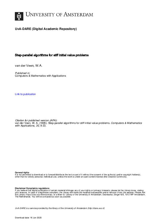 (PDF) Step-parallel algorithms for stiff initial value problems