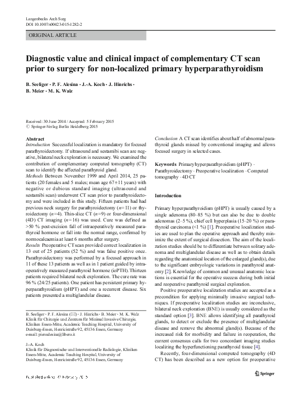 (PDF) Diagnostic value and clinical impact of complementary CT scan ...