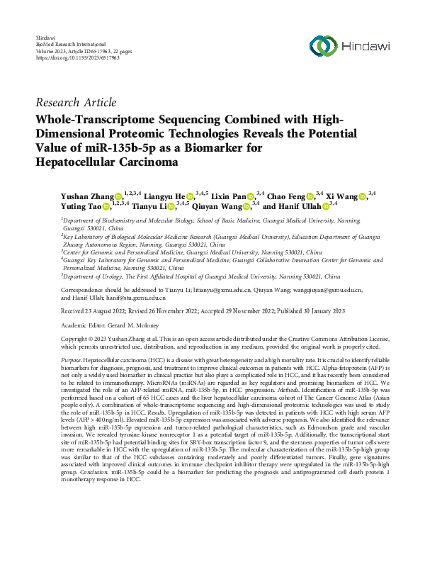(PDF) miR-135b-5p as a Biomarker in HCC Prognosis