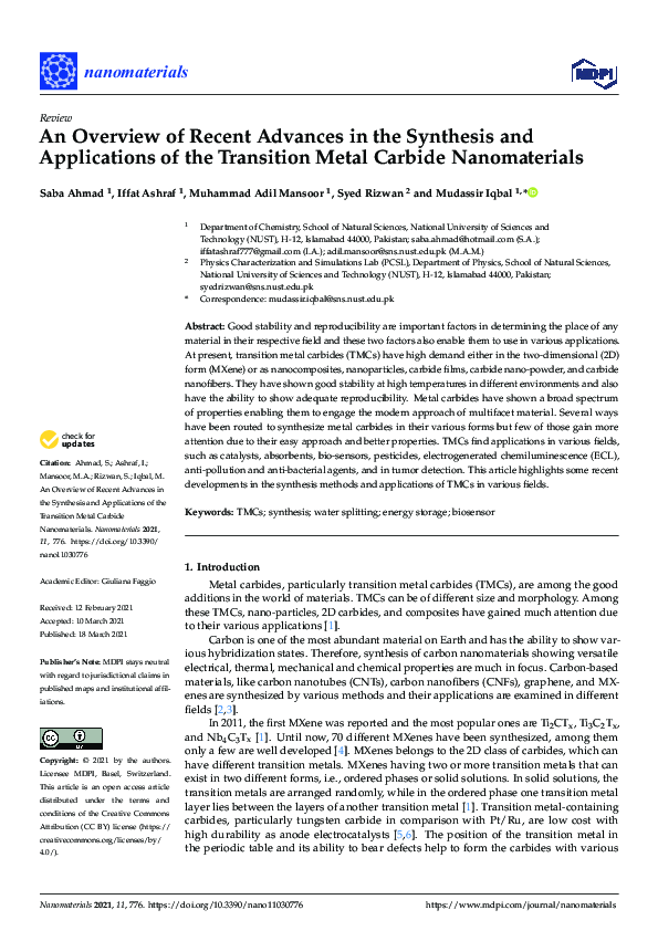 (PDF) An Overview of Recent Advances in the Synthesis and Applications ...