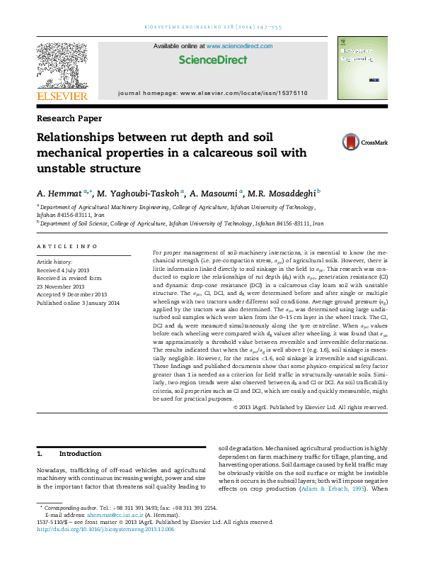 (PDF) Relationships between rut depth and soil mechanical properties in ...