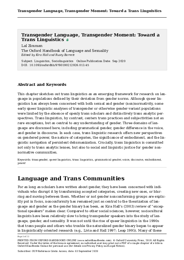 (PDF) Transgender Language, Transgender Moment: Toward a Trans Linguistics