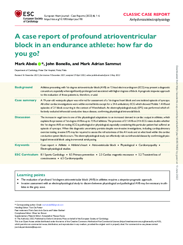 (PDF) A case report of profound atrioventricular block in an endurance ...