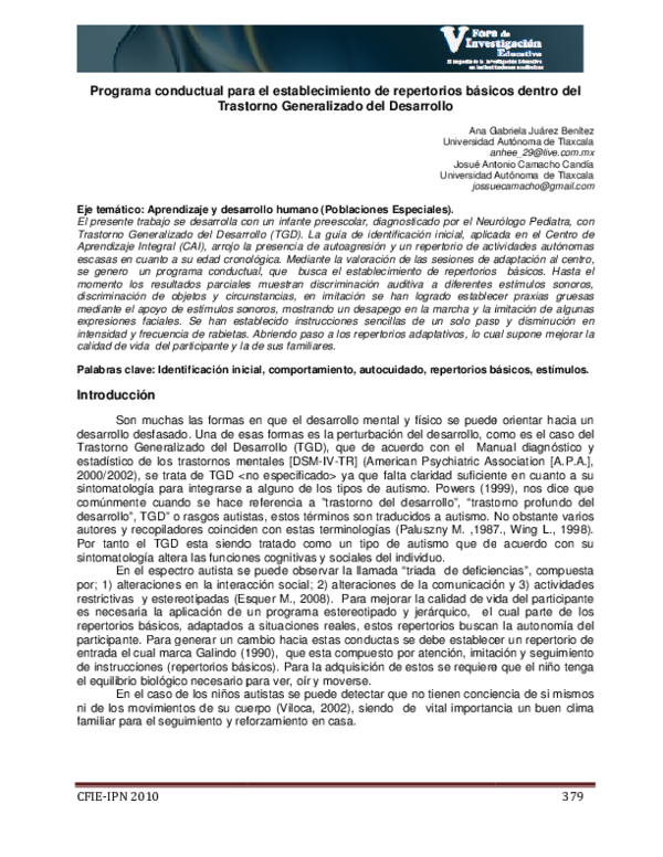 (PDF) Programa Conductual para el Establecimiento de Repertorios ...
