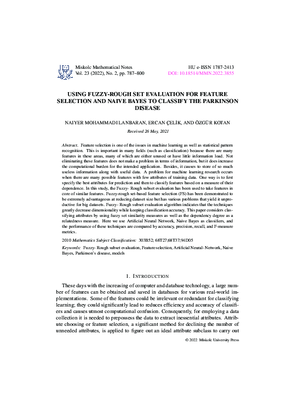 (PDF) Using fuzzy-rough set evaluation for feature selection and Naive ...