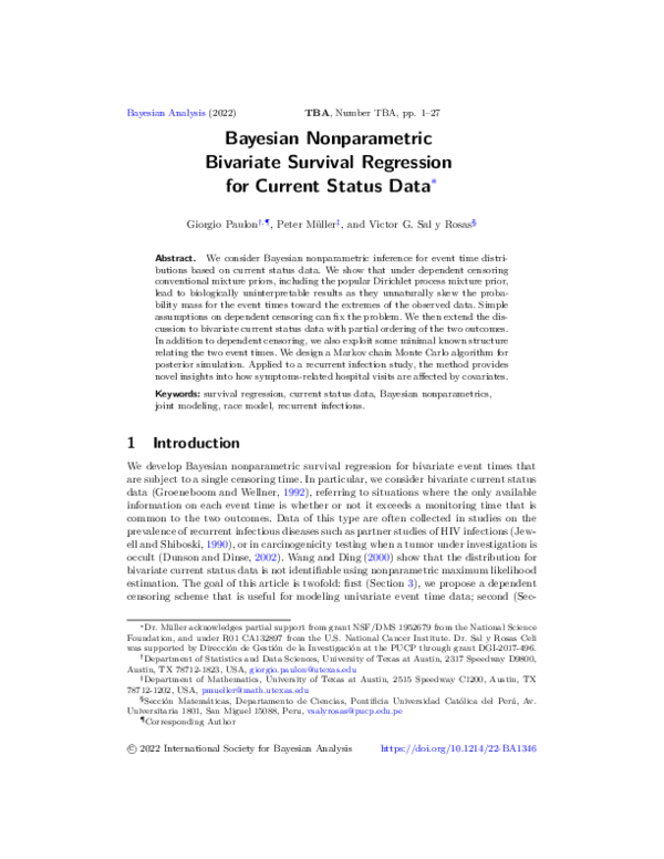 (PDF) Bayesian Nonparametric Bivariate Survival Regression for Current ...