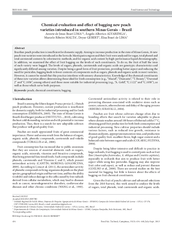 Chemical evaluation and effect of bagging new peach varieties introduced in southern Minas Gerais - Brazil