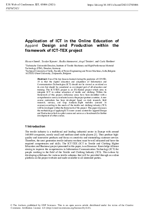 (PDF) Application of ICT in the Online Education of Apparel Design and ...