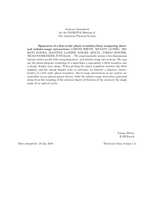 (PDF) Signatures of a first-order phase transition from competing short ...