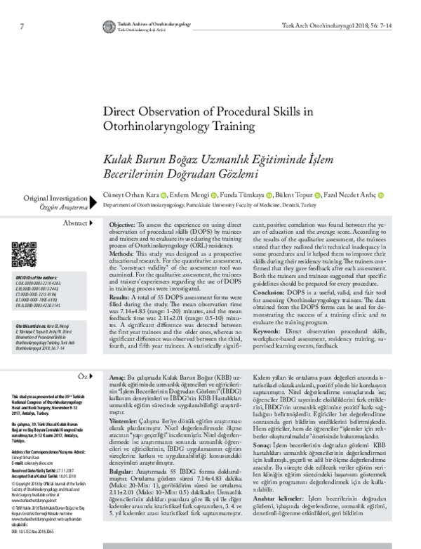 (PDF) Direct Observation of Procedural Skills in Otorhinolaryngology ...