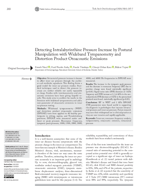(PDF) Detecting Intralabyrinthine Pressure Increase by Postural