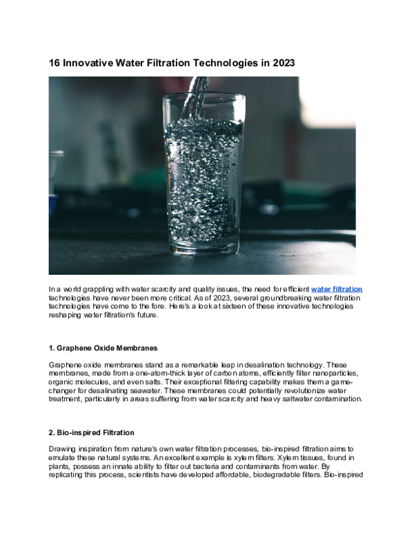(DOC) Innovative Water Filtration Technologies in 2023