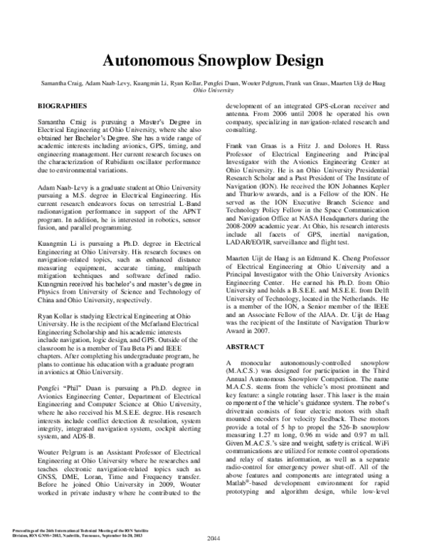 (PDF) Autonomous Snowplow Design