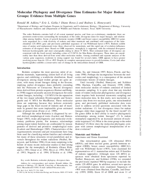 (PDF) Molecular Phylogeny and Divergence Time Estimates for Major ...