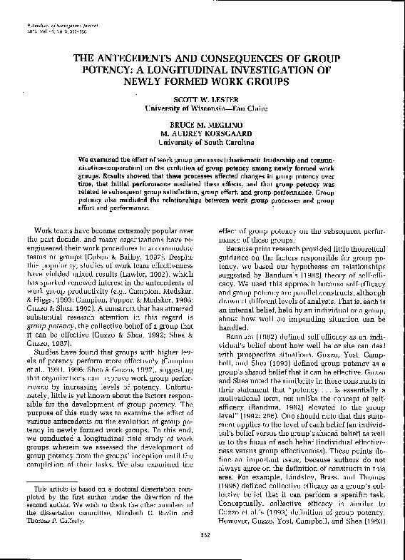 (PDF) The Antecedents and Consequences of Group Potency: A Longitudinal ...