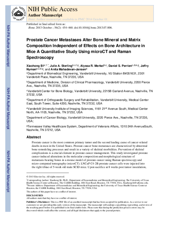 (PDF) Prostate cancer metastases alter bone mineral and matrix ...