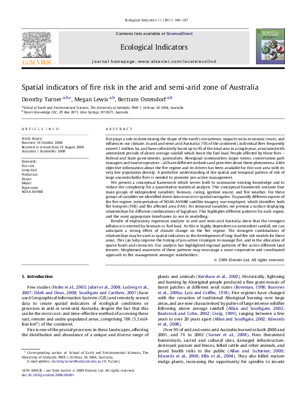 (PDF) Spatial indicators of fire risk in the arid and semi-arid zone of ...