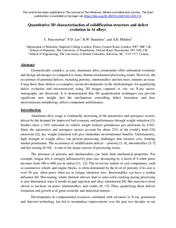 (PDF) Quantitative 3D Characterization of Solidification Structure and ...