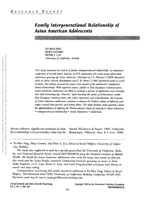 (PDF) Family intergenerational relationship of Asian American adolescents