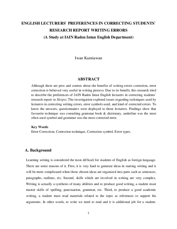 (PDF) ENGLISH LECTURERS` PREFERENCES IN CORRECTING STUDENTS` RESEARCH ...