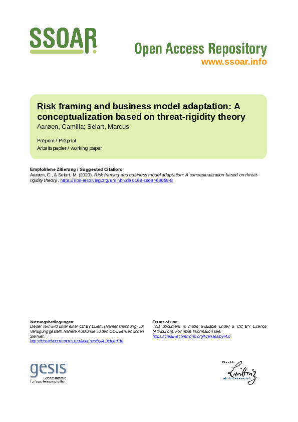 (PDF) Risk framing and business model adaptation: A conceptualization ...