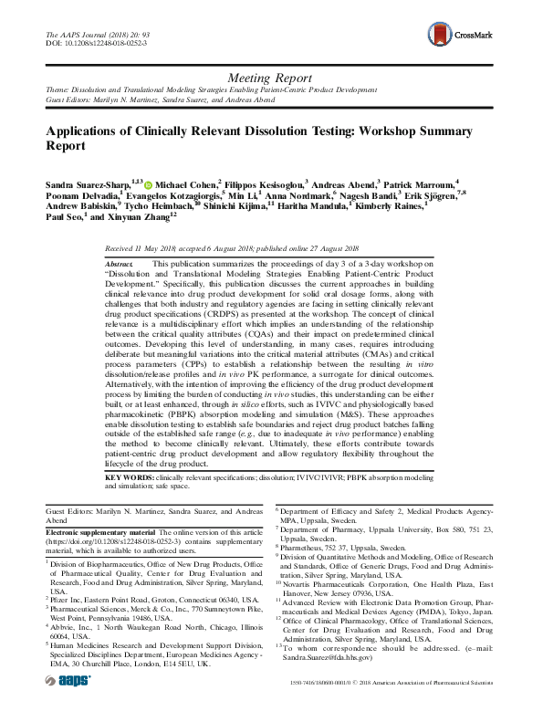 (PDF) Applications of Clinically Relevant Dissolution Testing: Workshop ...