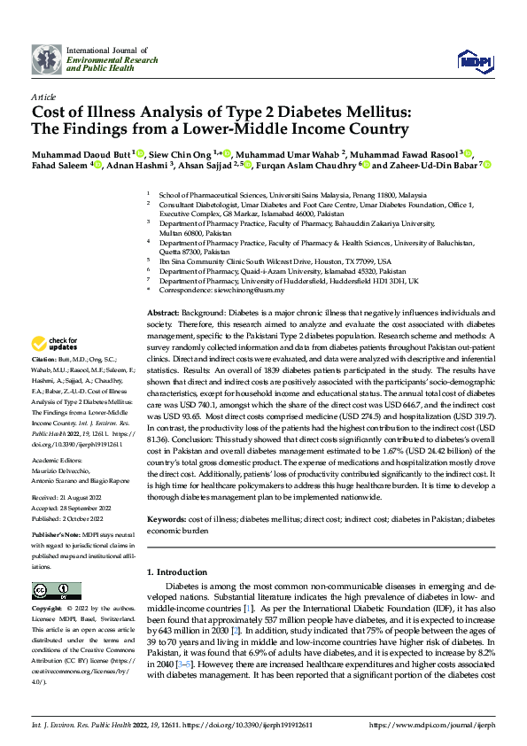 (PDF) Cost of Illness Analysis of Type 2 Diabetes Mellitus: The ...