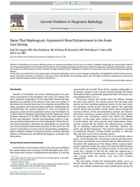 (PDF) Name That Nephrogram: Asymmetric Renal Enhancement in the Acute ...