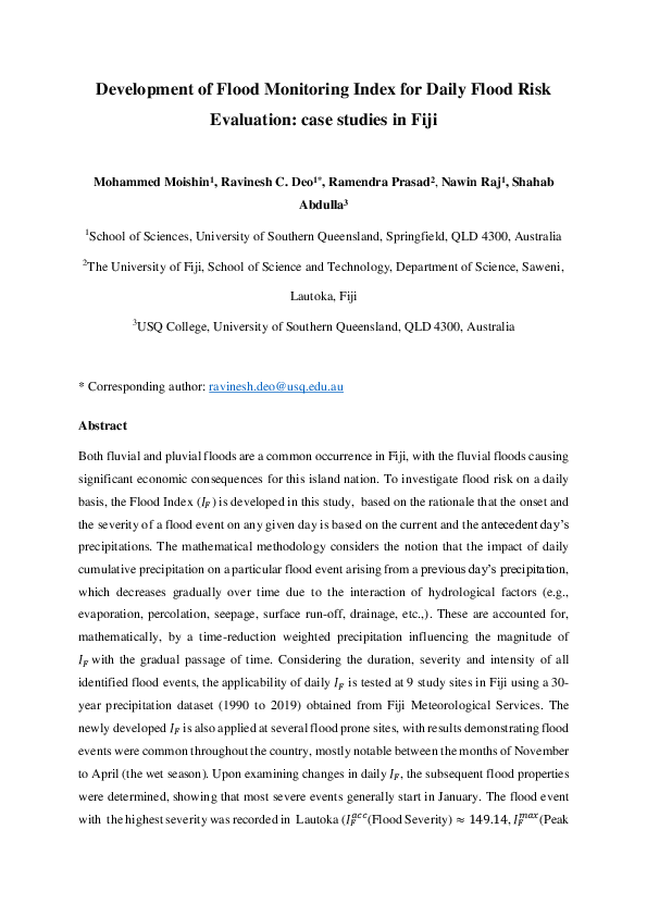 (PDF) Development of Flood Monitoring Index for daily flood risk ...