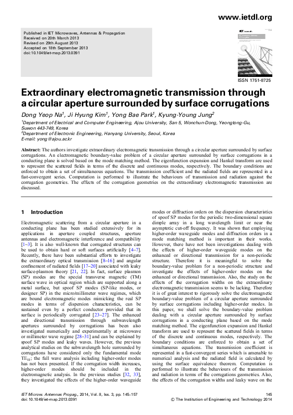 (PDF) Extraordinary electromagnetic transmission through a circular ...