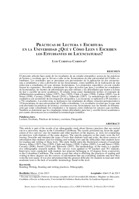 (PDF) Prácticas De Lectura y Escritura en La Universidad ¿Qué y Cómo ...
