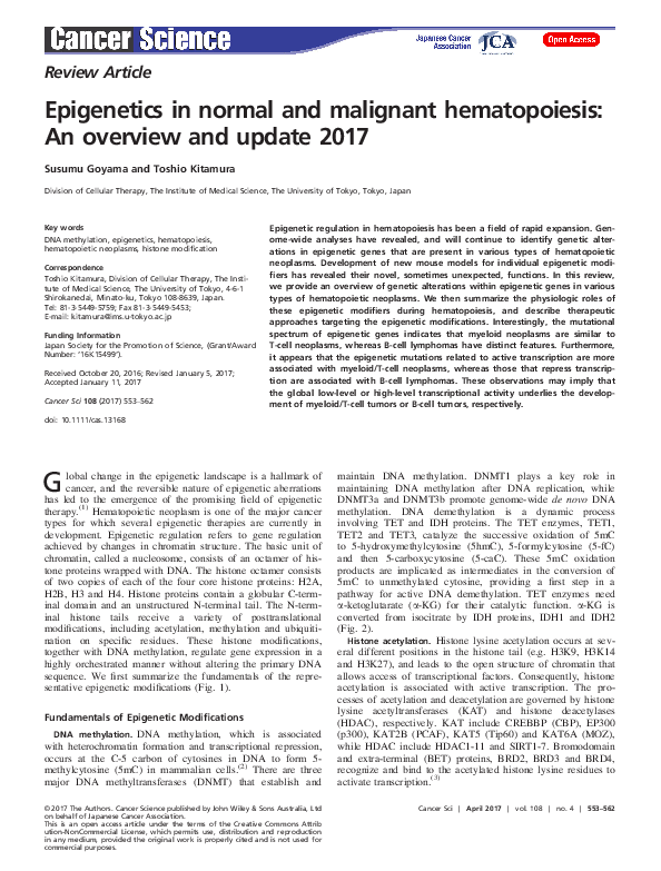 (PDF) Epigenetics in Normal and Malignant Hematopoiesis: An Overview ...