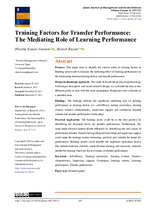 (PDF) Training Factors for Transfer Performance: The mediating Role of ...