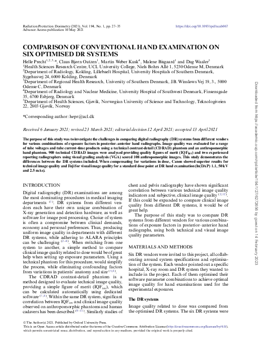 (PDF) Comparison of Conventional Hand Examination on Six Optimised DR ...